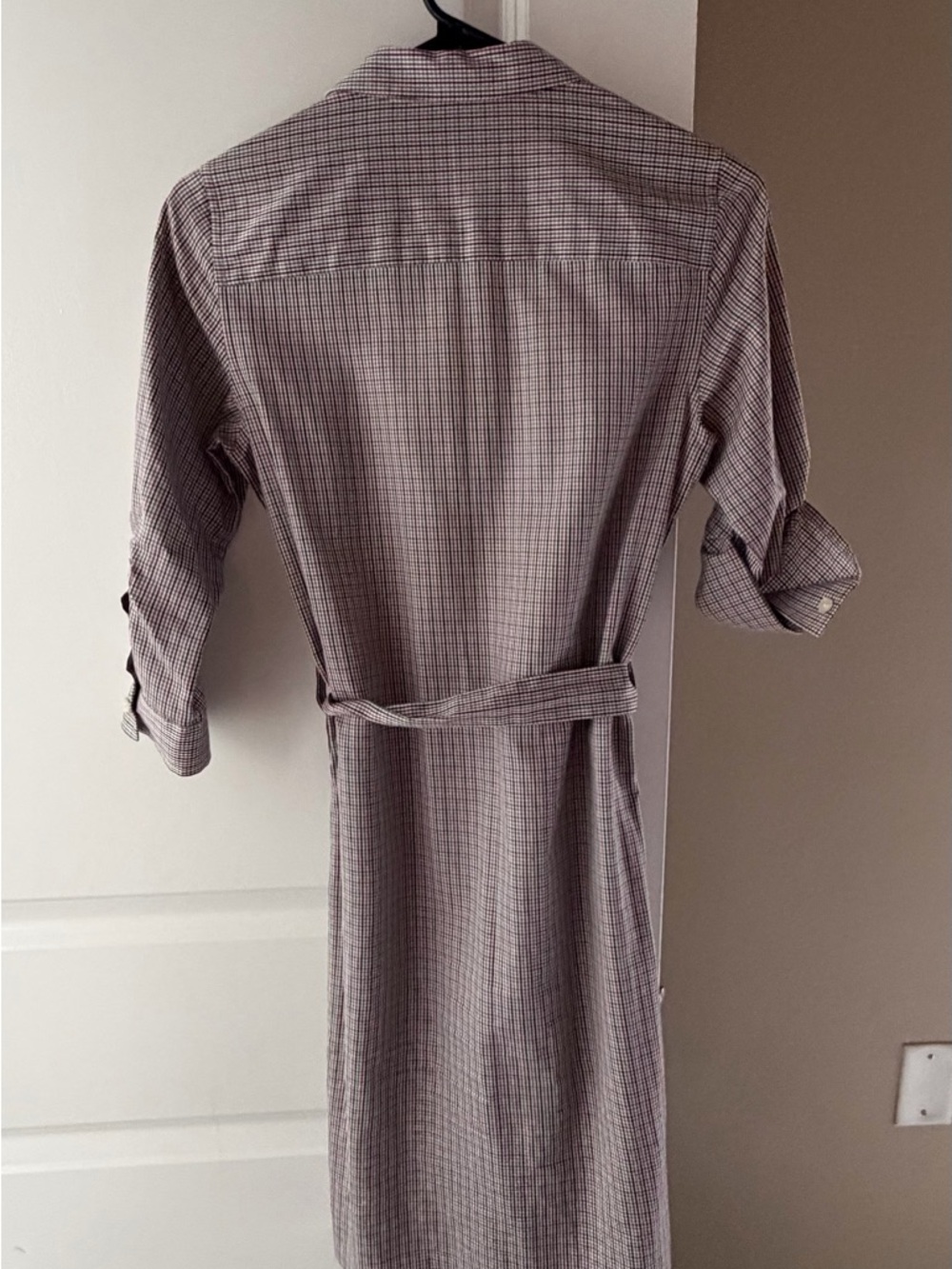 Thomas Pink Plaid Shirt Dress in Brown and Cream